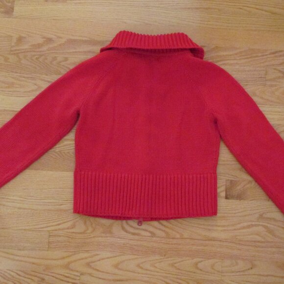 EXPRESS WOMENS SIZE M SWEATER RED ZIP FRONT CARDIGAN W/ COLLAR CHRISTMAS HOLIDAY - Picture 6 of 11